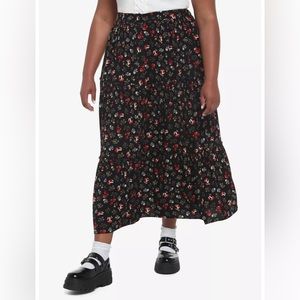 Mushroom Tiered Button-Front Midi Skirt Plus Size